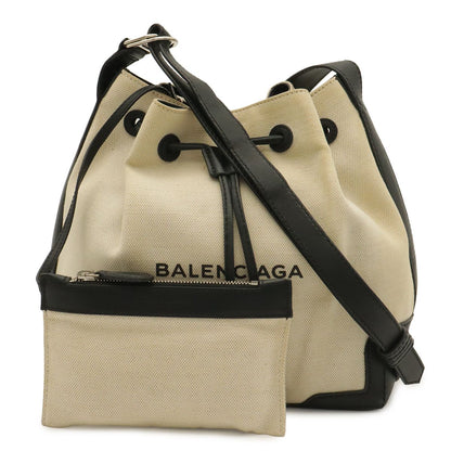 Balenciaga Navy Bucket Logo Shoulder Bag Drawstring Crossbody Canvas Leather