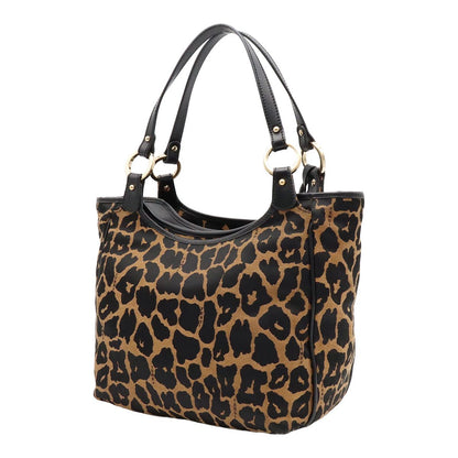 Fendi Tote Bag Shoulder Leopard Print Canvas Leather Brown Black — view 2