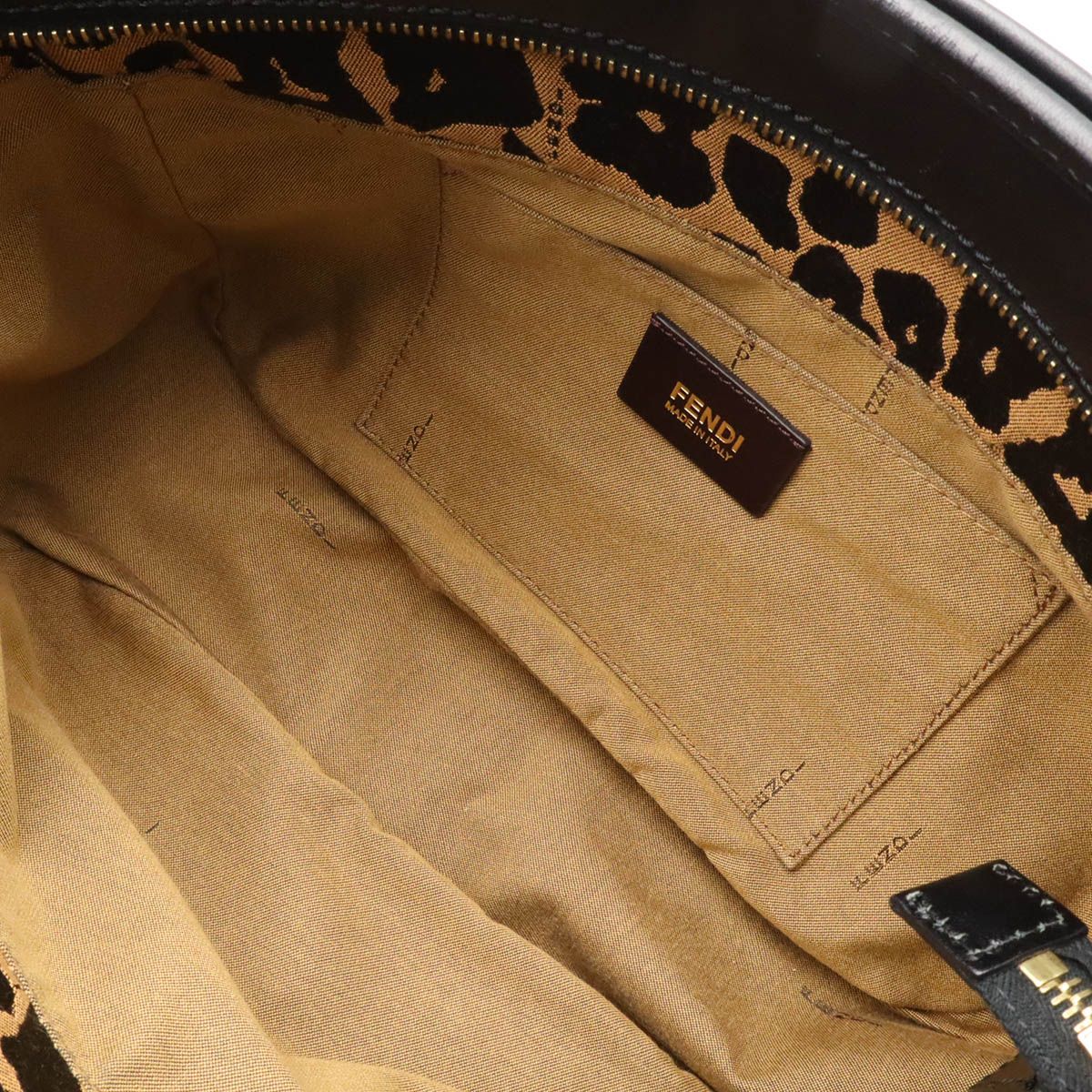 Fendi Tote Bag Shoulder Leopard Print Canvas Leather Brown Black — view 8