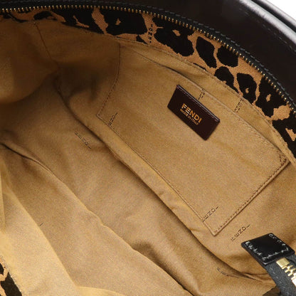 Fendi Tote Bag Shoulder Leopard Print Canvas Leather Brown Black — view 8