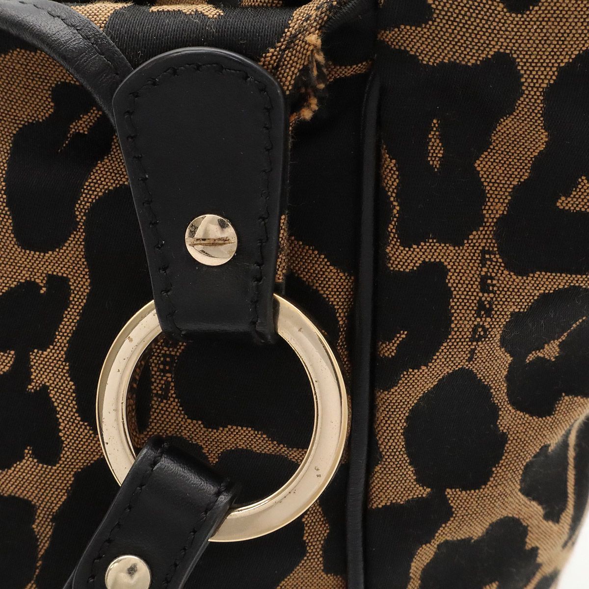 Fendi Tote Bag Shoulder Leopard Print Canvas Leather Brown Black — view 5