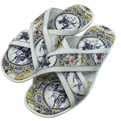 Dolce & Gabbana Sandals Cross Strap Majolica Pattern Synthetic