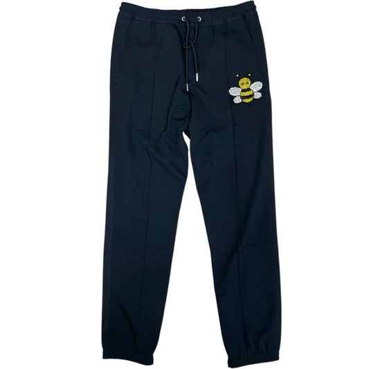 Dior Kaws Collaboration Jogger Pants Track Bee Embroidery Wool Rhinestone Black