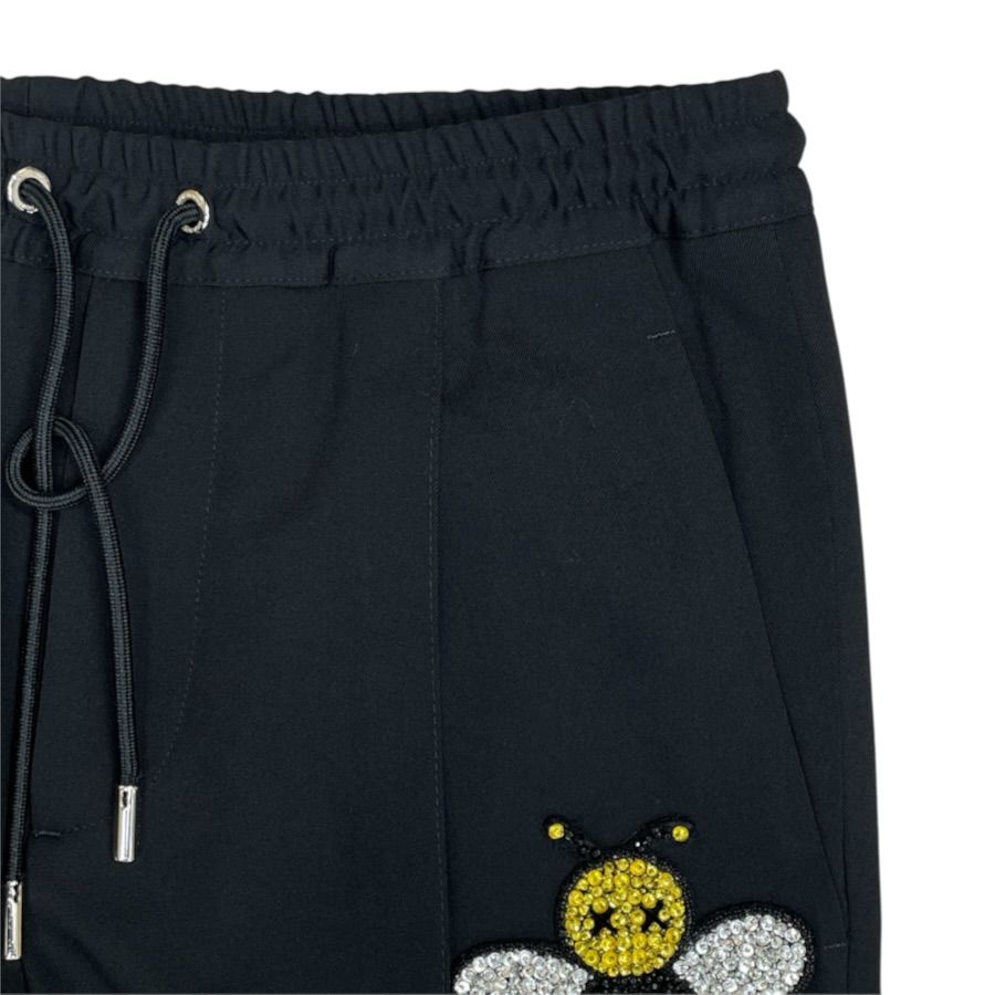 Dior Kaws Collaboration Jogger Pants Track Bee Embroidery Wool Rhinestone Black — view 3