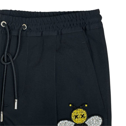 Dior Kaws Collaboration Jogger Pants Track Bee Embroidery Wool Rhinestone Black — view 3