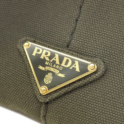 Prada 2-Way Canapa Medium Tote Bag Canvas Khaki Gold Triangular — view 8