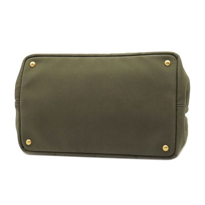 Prada 2-Way Canapa Medium Tote Bag Canvas Khaki Gold Triangular — view 3