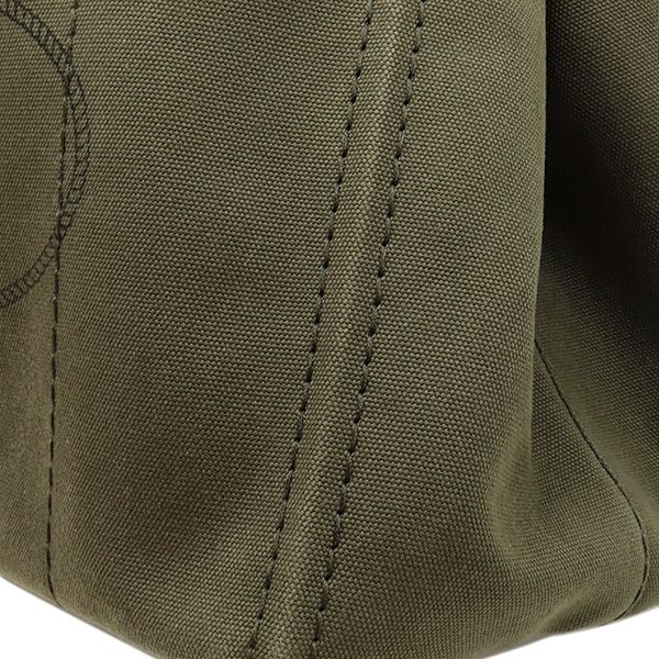 Prada 2-Way Canapa Medium Tote Bag Canvas Khaki Gold Triangular — view 7