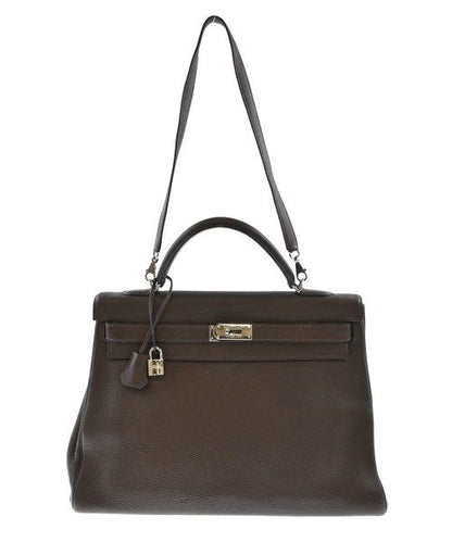 Hermes Kelly 40 Veau Togo Chocolat Silver Handbag — view 6
