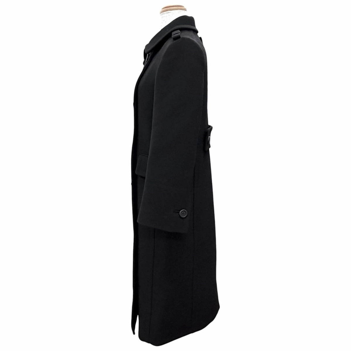 Prada Wool 100% Triangle Logo Double Breasted Long Coat Black 40 — view 3