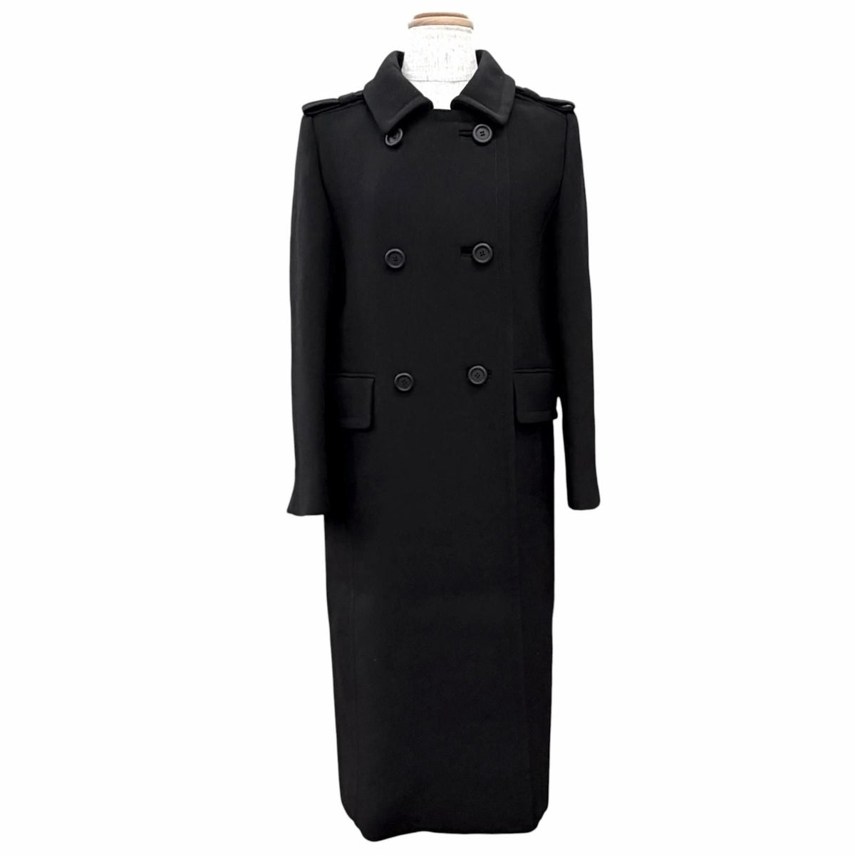 Prada Wool 100% Triangle Logo Double Breasted Long Coat Black 40