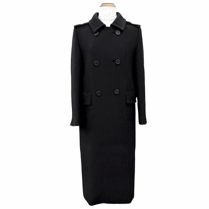 Prada Wool 100% Triangle Logo Double Breasted Long Coat Black 40