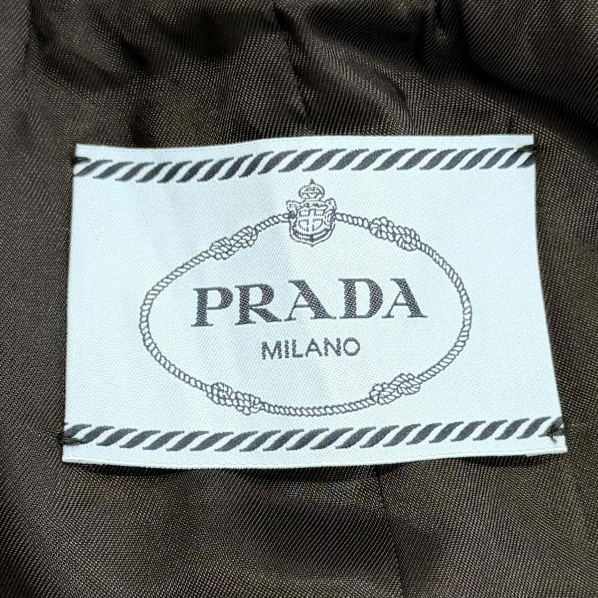 Prada Wool 100% Triangle Logo Double Breasted Long Coat Black 40 — view 8