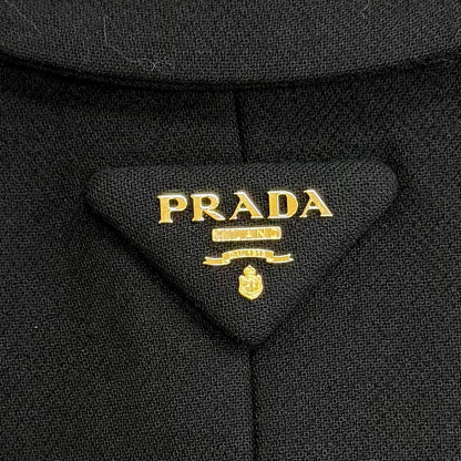 Prada Wool 100% Triangle Logo Double Breasted Long Coat Black 40 — view 6