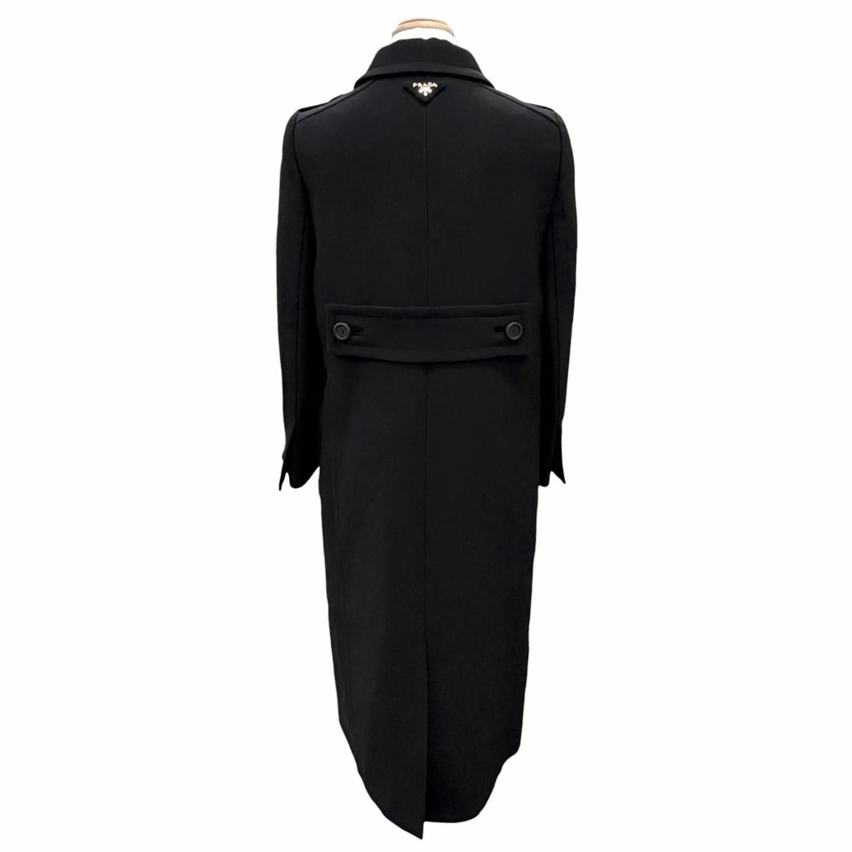 Prada Wool 100% Triangle Logo Double Breasted Long Coat Black 40 — view 4