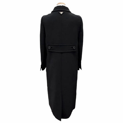 Prada Wool 100% Triangle Logo Double Breasted Long Coat Black 40 — view 4