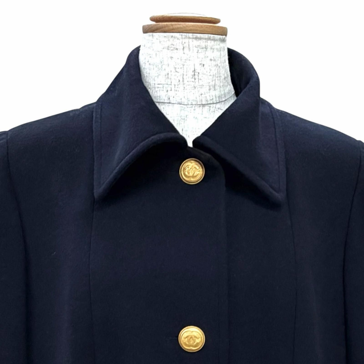 Chanel Vintage 96A Cashmere 100% Lining Silk Coco Gold Button Long Coat Dark — view 2