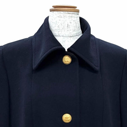 Chanel Vintage 96A Cashmere 100% Lining Silk Coco Gold Button Long Coat Dark — view 2