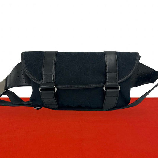 Gucci GG Canvas Leather Shoulder Bag Waist Pouch Black