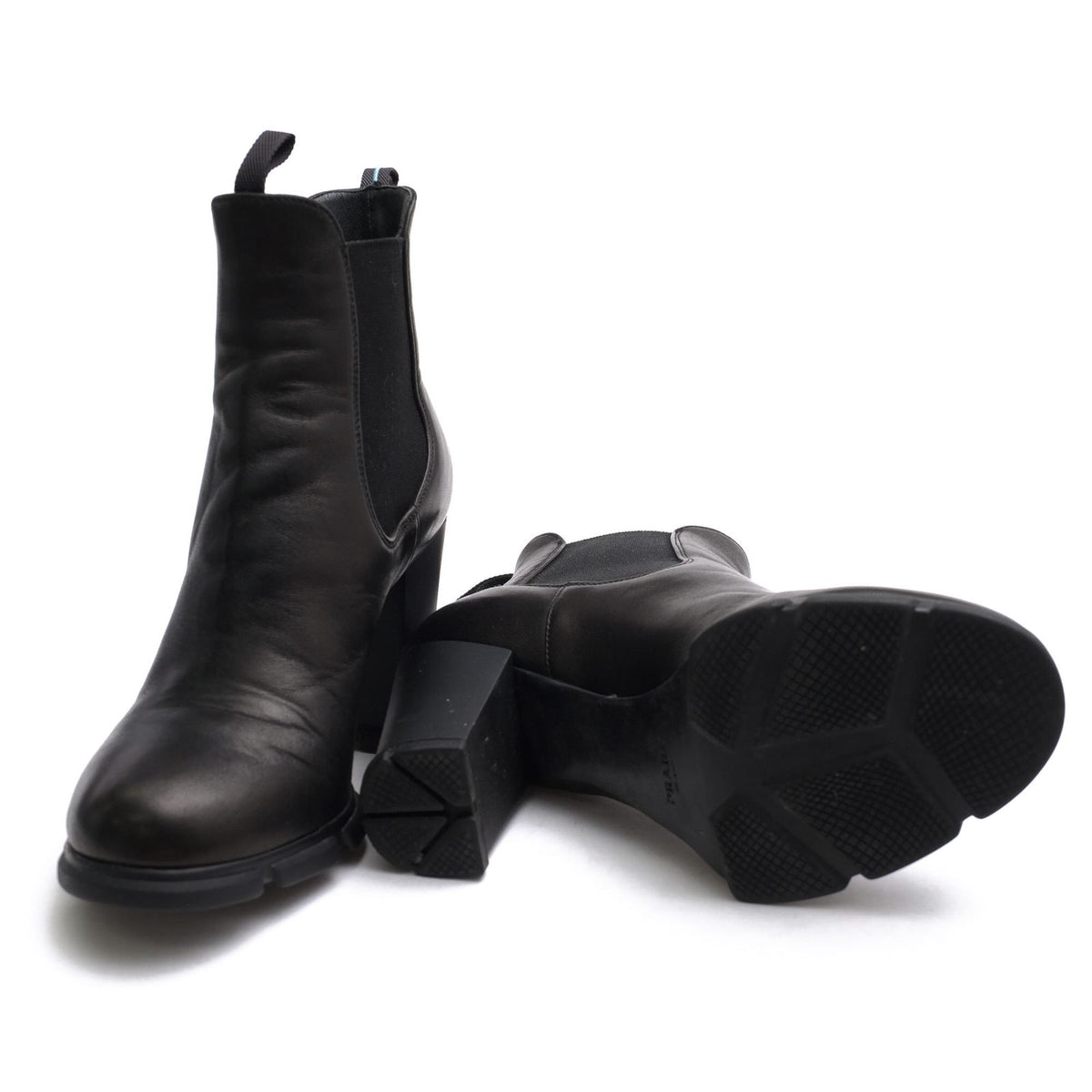 Prada Side Gore Boots Shoes Leather Black Rubber Sole High Heels — view 6
