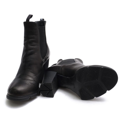 Prada Side Gore Boots Shoes Leather Black Rubber Sole High Heels — view 6