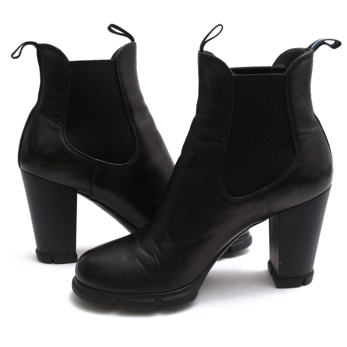 Prada Side Gore Boots Shoes Leather Black Rubber Sole High Heels — view 3