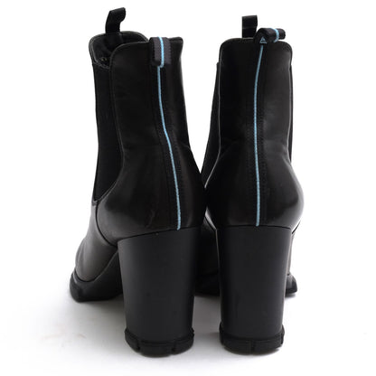 Prada Side Gore Boots Shoes Leather Black Rubber Sole High Heels — view 4