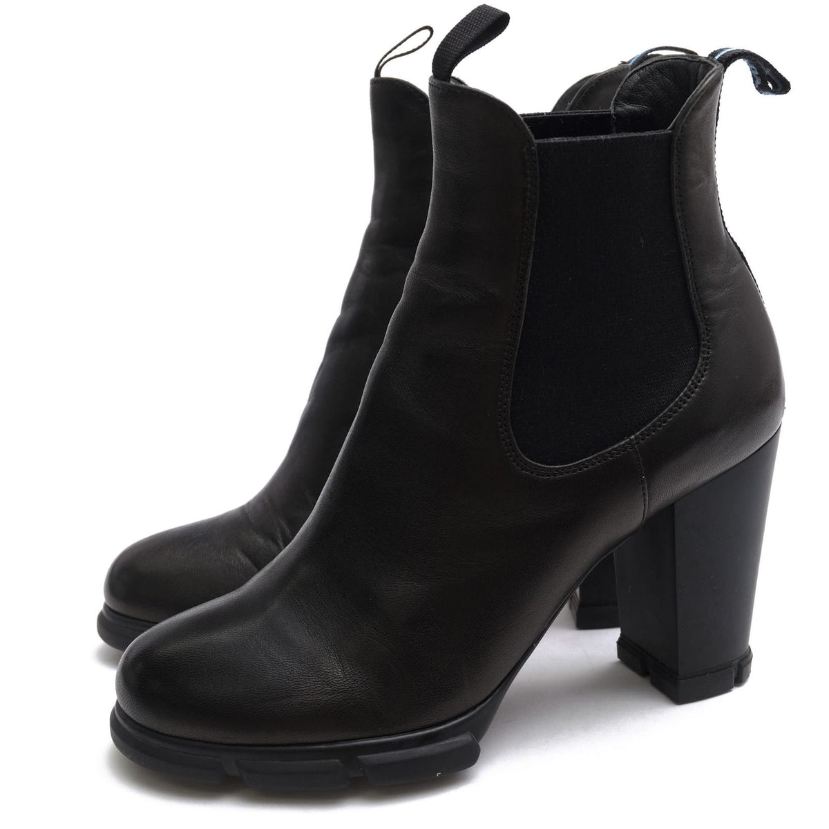 Prada Side Gore Boots Shoes Leather Black Rubber Sole High Heels