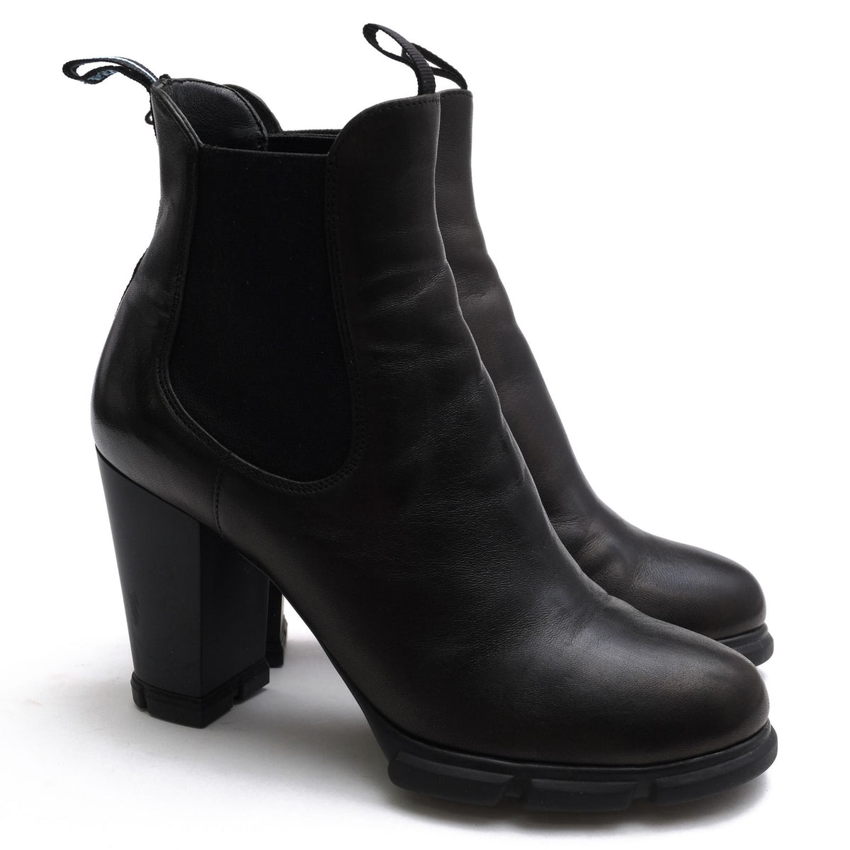 Prada Side Gore Boots Shoes Leather Black Rubber Sole High Heels — view 2