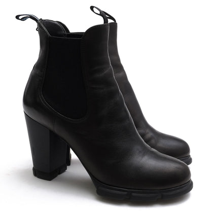 Prada Side Gore Boots Shoes Leather Black Rubber Sole High Heels — view 2