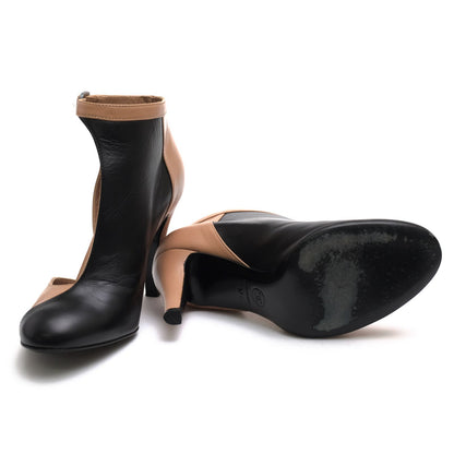 Chanel Booties Short Boots Shoes Leather Beige Ankle Strap Bicolor High Heels — view 6