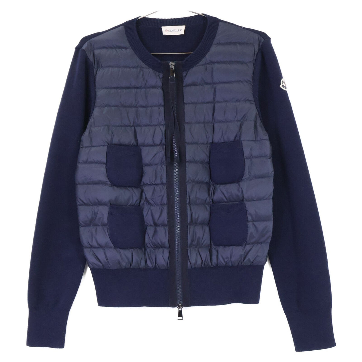 Moncler Cardigan Tricot Knit Down Contrast Collarless Jacket