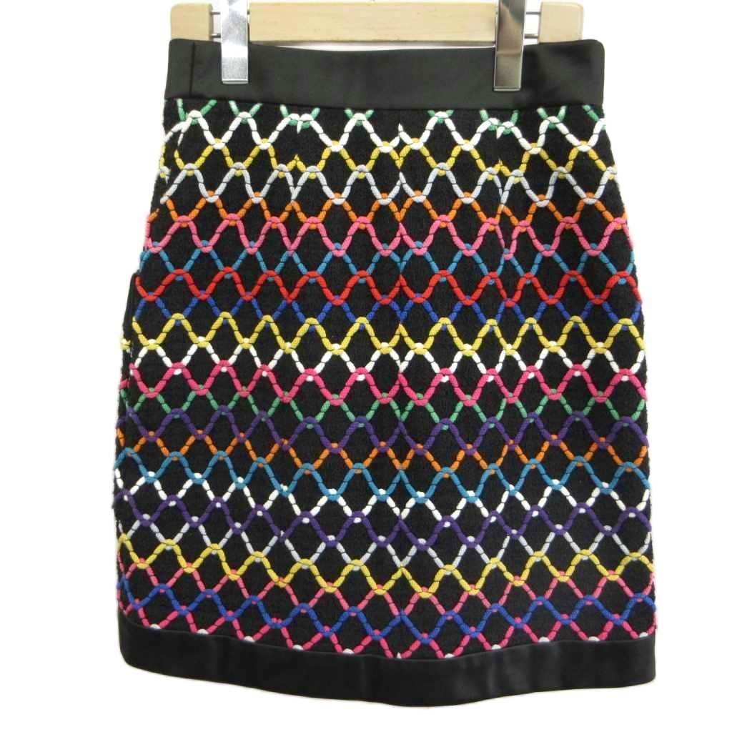 Chanel Tweed Skirt CC Logo Coco Buttons Gold Black Pink Gray Blue Multicolor 34 — view 2