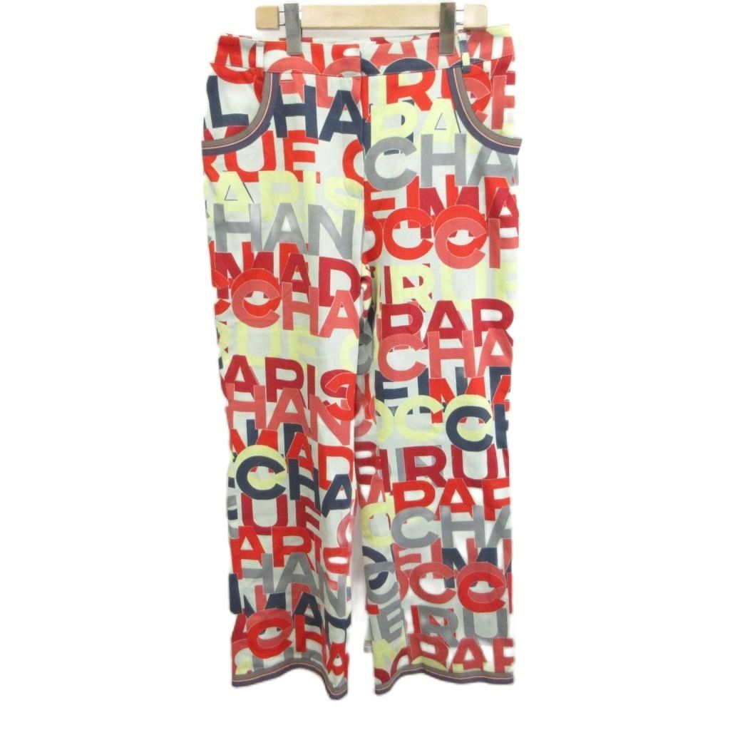 Chanel 00A Flare Pants Stretch Logo Print Multi CC Red Gray Navy Multicolor 42