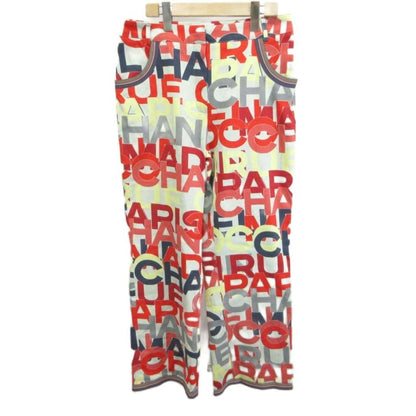 Chanel 00A Flare Pants Stretch Logo Print Multi CC Red Gray Navy Multicolor 42