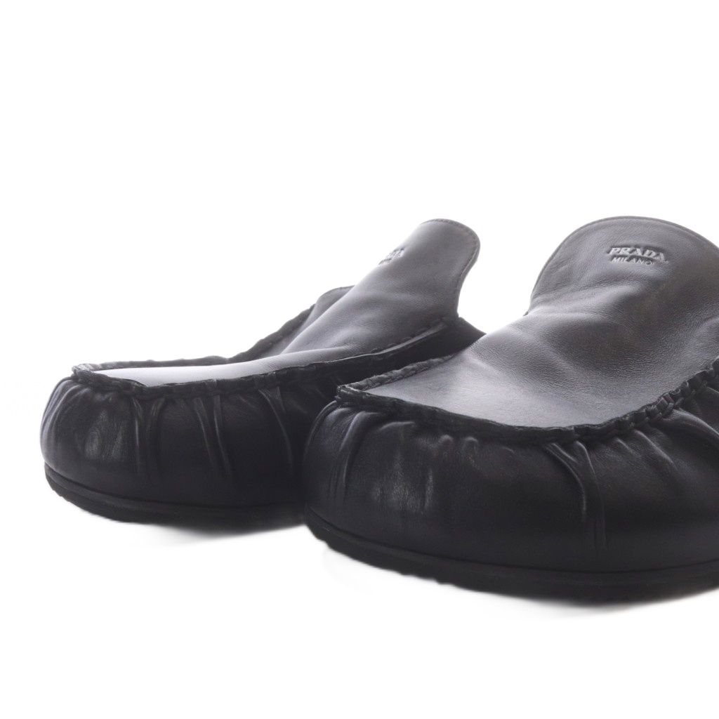 Prada Mules Slip-on Gathered Leather Black AD 7 — view 5