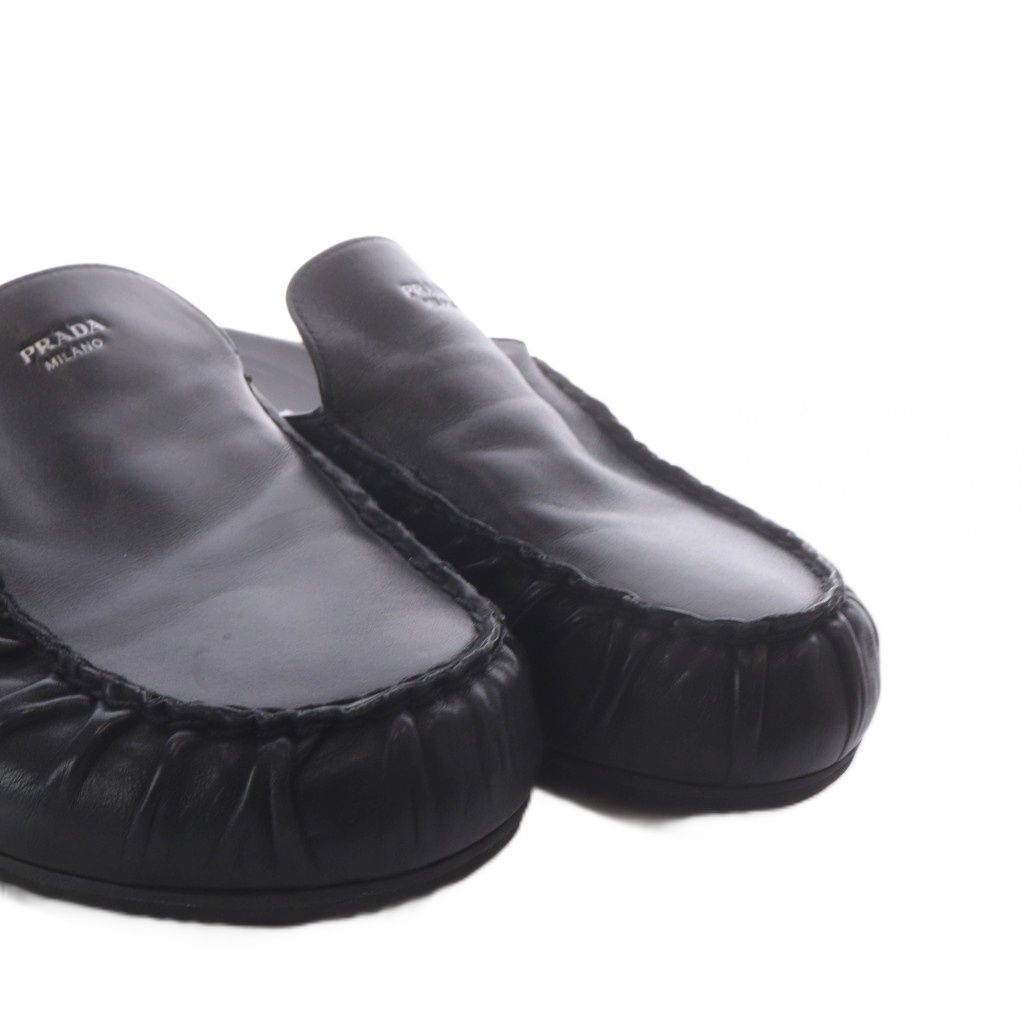 Prada Mules Slip-on Gathered Leather Black AD 7 — view 8