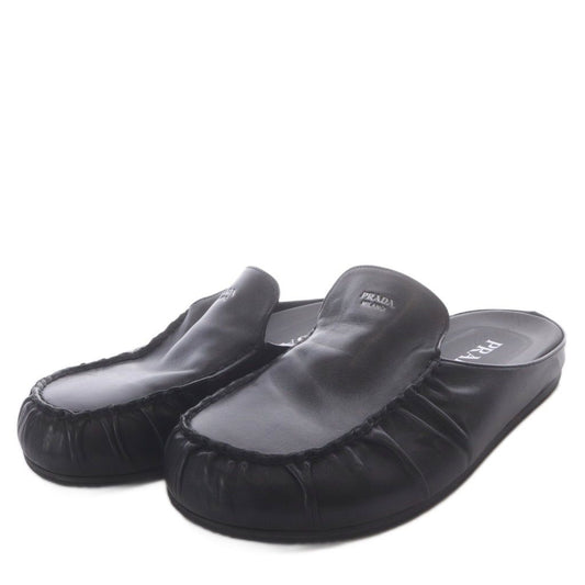 Prada Mules Slip-on Gathered Leather Black AD 7