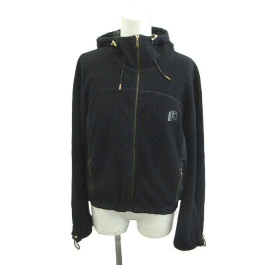 Louis Vuitton Fleece Jacket Hoodie Contrast Hood Zip Up Logo Black Long Sleeve S