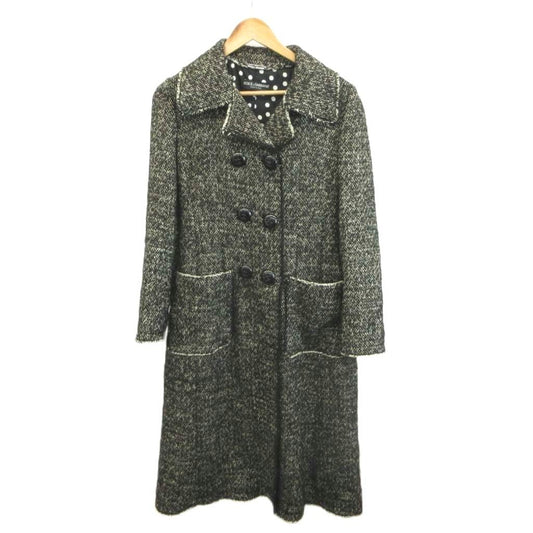 Dolce & Gabbana Tweed Coat Linen Blend Alpaca Mohair Double Breasted Long 42