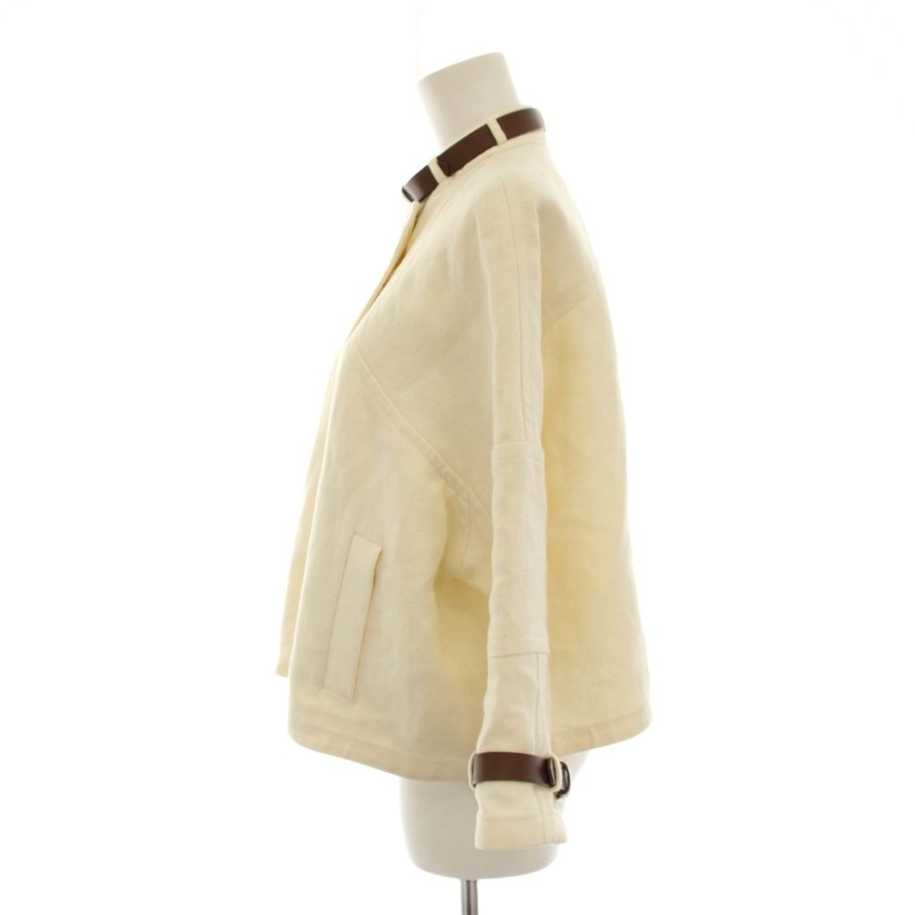 Gucci Stand Collar Jacket Hemp Linen Belt Design Ivory 36 — view 2