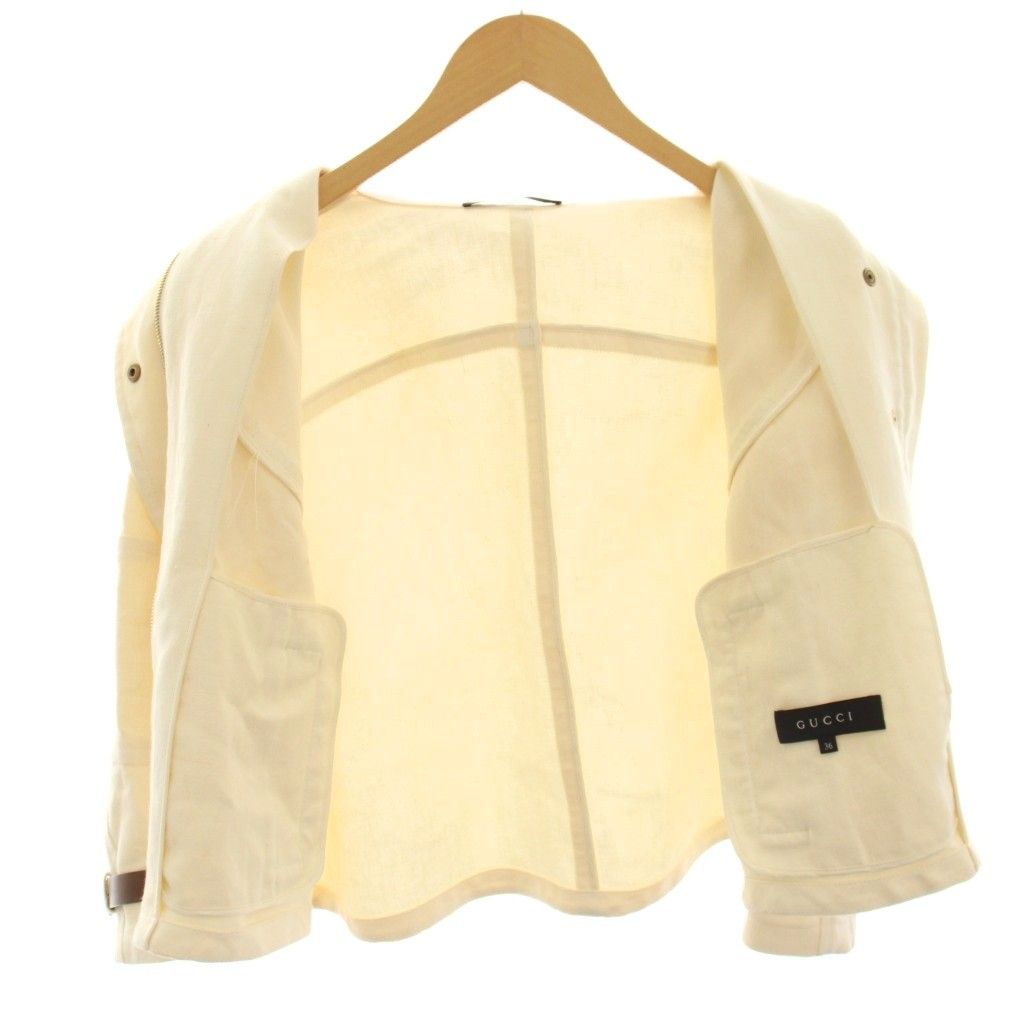 Gucci Stand Collar Jacket Hemp Linen Belt Design Ivory 36 — view 4