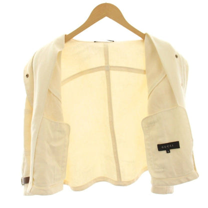 Gucci Stand Collar Jacket Hemp Linen Belt Design Ivory 36 — view 4