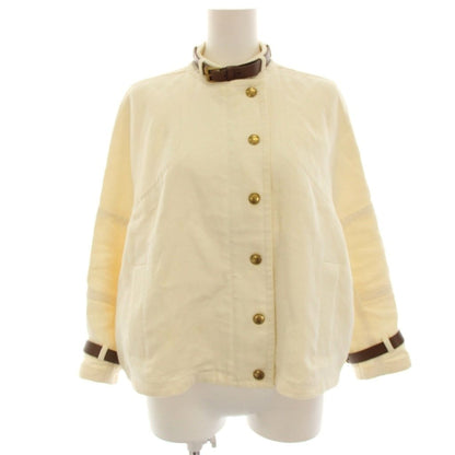 Gucci Stand Collar Jacket Hemp Linen Belt Design Ivory 36