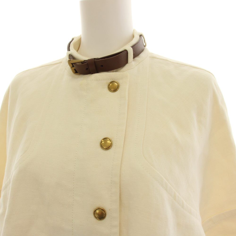 Gucci Stand Collar Jacket Hemp Linen Belt Design Ivory 36 — view 7