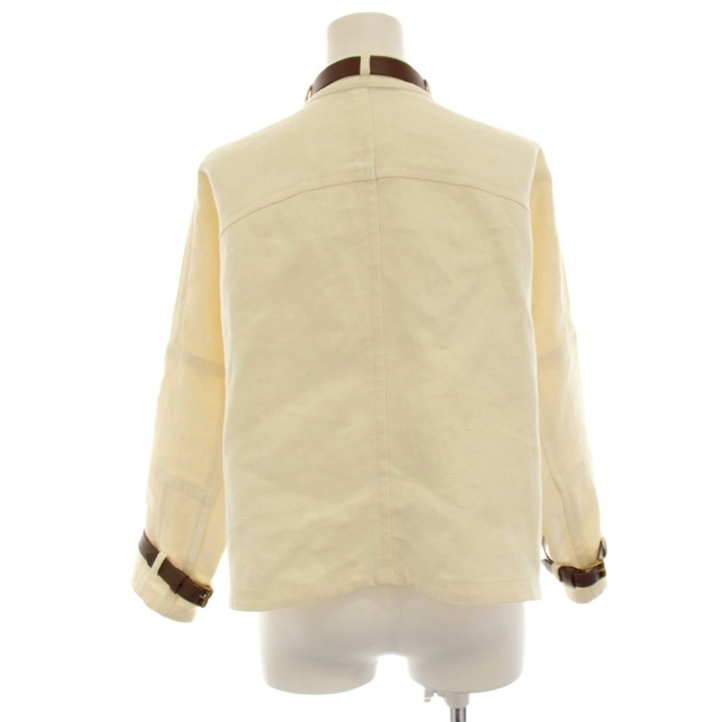 Gucci Stand Collar Jacket Hemp Linen Belt Design Ivory 36 — view 3
