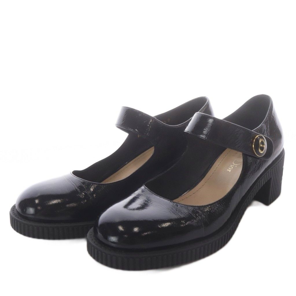 Dior D-doll Pumps Mary Jane Chunky Heel Strap Patent Leather Black