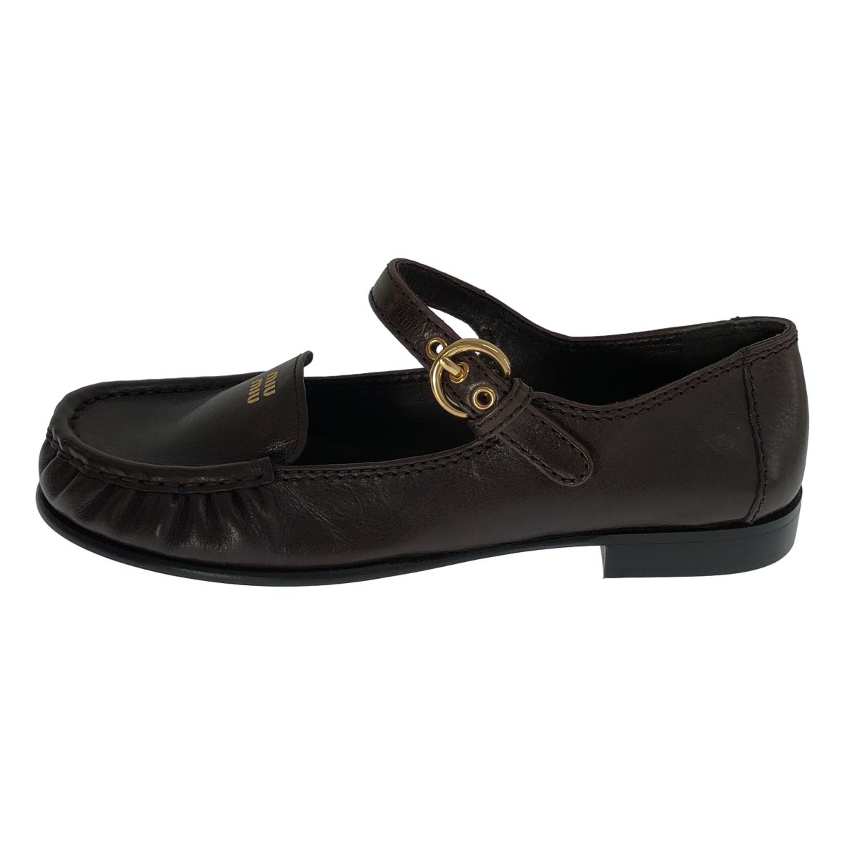 Miu Miu Leather Strap Loafers Brown — view 2
