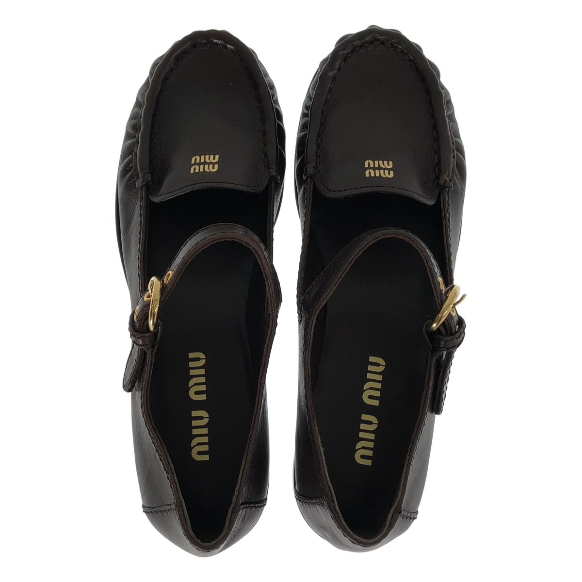 Miu Miu Leather Strap Loafers Brown — view 4