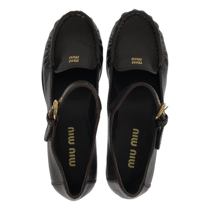 Miu Miu Leather Strap Loafers Brown — view 4